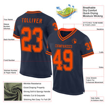Load image into Gallery viewer, Custom Navy Orange Mesh Authentic Throwback Football Jersey
