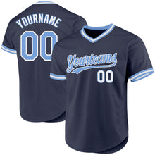 Load image into Gallery viewer, Custom Navy Light Blue-White Authentic Throwback Baseball Jersey
