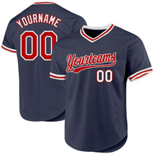 Load image into Gallery viewer, Custom Navy Red-White Authentic Throwback Baseball Jersey
