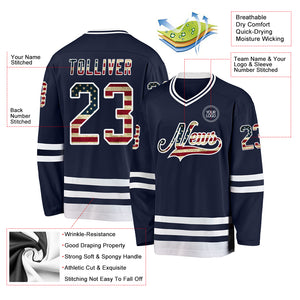 Custom Navy Vintage USA Flag-White Hockey Jersey