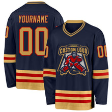 Load image into Gallery viewer, Custom Navy Old Gold-Red Hockey Jersey
