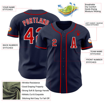 Custom Navy Red-White Authentic Baseball Jersey