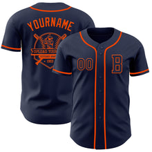 Load image into Gallery viewer, Custom Navy Orange Authentic Baseball Jersey
