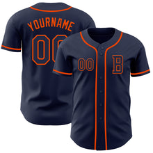 Load image into Gallery viewer, Custom Navy Orange Authentic Baseball Jersey
