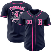Load image into Gallery viewer, Custom Navy Pink-White Authentic Baseball Jersey
