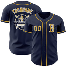 Load image into Gallery viewer, Custom Navy Old Gold-White Authentic Baseball Jersey
