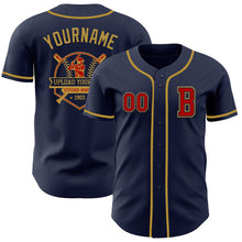 Load image into Gallery viewer, Custom Navy Red-Old Gold Authentic Baseball Jersey
