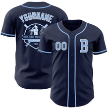 Load image into Gallery viewer, Custom Navy Light Blue-White Authentic Baseball Jersey
