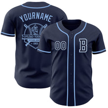 Load image into Gallery viewer, Custom Navy White-Light Blue Authentic Baseball Jersey
