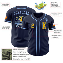 Load image into Gallery viewer, Custom Navy Gold-Light Blue Authentic Baseball Jersey

