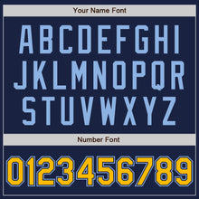 Load image into Gallery viewer, Custom Navy Gold-Light Blue Authentic Baseball Jersey
