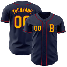 Load image into Gallery viewer, Custom Navy Gold-Crimson Authentic Baseball Jersey
