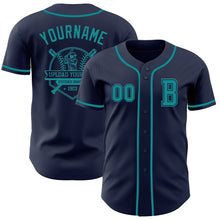Load image into Gallery viewer, Custom Navy Teal Authentic Baseball Jersey
