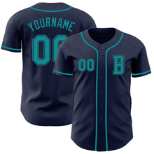 Load image into Gallery viewer, Custom Navy Teal Authentic Baseball Jersey
