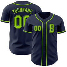 Load image into Gallery viewer, Custom Navy Neon Green Authentic Baseball Jersey
