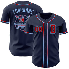 Load image into Gallery viewer, Custom Navy Red-Light Blue Authentic Baseball Jersey
