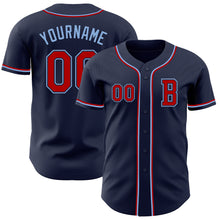Load image into Gallery viewer, Custom Navy Red-Light Blue Authentic Baseball Jersey

