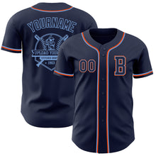 Load image into Gallery viewer, Custom Navy Powder Blue-Orange Authentic Baseball Jersey
