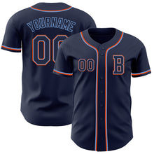 Load image into Gallery viewer, Custom Navy Powder Blue-Orange Authentic Baseball Jersey
