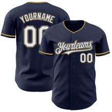 Load image into Gallery viewer, Custom Navy White Old Gold Authentic Baseball Jersey
