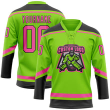 Load image into Gallery viewer, Custom Neon Green Pink-Black Hockey Lace Neck Jersey
