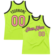Load image into Gallery viewer, Custom Neon Green Medium Pink-Black Authentic Throwback Basketball Jersey
