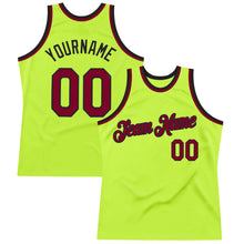 Load image into Gallery viewer, Custom Neon Green Maroon-Black Authentic Throwback Basketball Jersey
