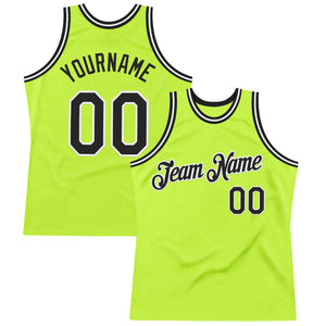 Custom Neon Green Black-White Authentic Throwback Basketball Jersey