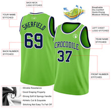 Load image into Gallery viewer, Custom Neon Green Navy-White Authentic Basketball Jersey
