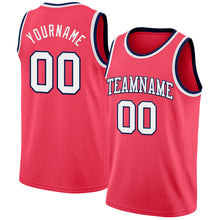 Load image into Gallery viewer, Custom Neon Pink White-Navy Authentic Basketball Jersey
