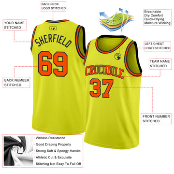 Custom Neon Yellow Orange-Black Authentic Basketball Jersey