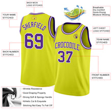 Load image into Gallery viewer, Custom Neon Yellow Purple-White Authentic Basketball Jersey
