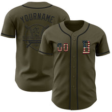 Load image into Gallery viewer, Custom Olive Vintage USA Flag-Black Authentic Salute To Service Baseball Jersey
