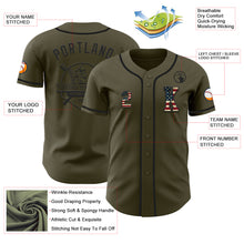 Load image into Gallery viewer, Custom Olive Vintage USA Flag-Black Authentic Salute To Service Baseball Jersey
