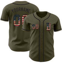 Load image into Gallery viewer, Custom Olive Vintage USA Flag-Black Authentic Salute To Service Baseball Jersey
