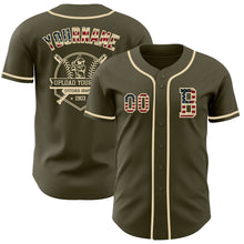 Load image into Gallery viewer, Custom Olive Vintage USA Flag-Cream Authentic Salute To Service Baseball Jersey
