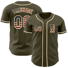 Load image into Gallery viewer, Custom Olive Vintage USA Flag-Cream Authentic Salute To Service Baseball Jersey
