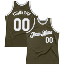 Load image into Gallery viewer, Custom Olive White-Gray Authentic Throwback Salute To Service Basketball Jersey

