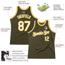 Load image into Gallery viewer, Custom Olive White-Gold Authentic Throwback Salute To Service Basketball Jersey
