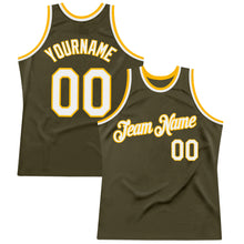 Load image into Gallery viewer, Custom Olive White-Gold Authentic Throwback Salute To Service Basketball Jersey
