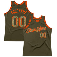 Load image into Gallery viewer, Custom Olive Camo Orange-Black Authentic Throwback Salute To Service Basketball Jersey
