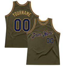 Load image into Gallery viewer, Custom Olive Navy-Old Gold Authentic Throwback Salute To Service Basketball Jersey
