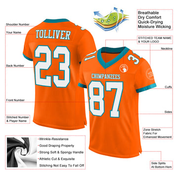 Custom Orange White-Teal Mesh Authentic Football Jersey