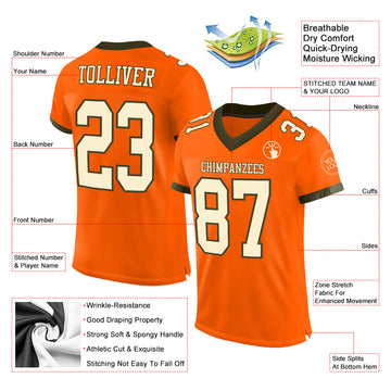 Custom Orange Cream-Olive Mesh Authentic Football Jersey