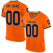 Load image into Gallery viewer, Custom Orange Navy-Old Gold Mesh Authentic Throwback Football Jersey

