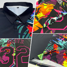 Load image into Gallery viewer, Custom Black Pink 3D Pattern Design Tropical Hawaii Palm Leaves Performance Golf Polo Shirt
