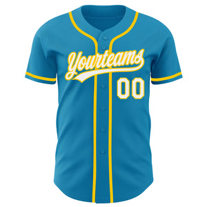 Custom Panther Blue White-Yellow Authentic Baseball Jersey