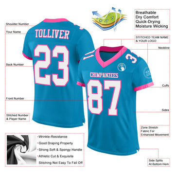 Custom Panther Blue White-Pink Mesh Authentic Football Jersey