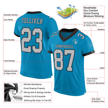 Custom Panther Blue Gray-Black Mesh Authentic Football Jersey