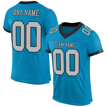 Custom Panther Blue Gray-Black Mesh Authentic Football Jersey